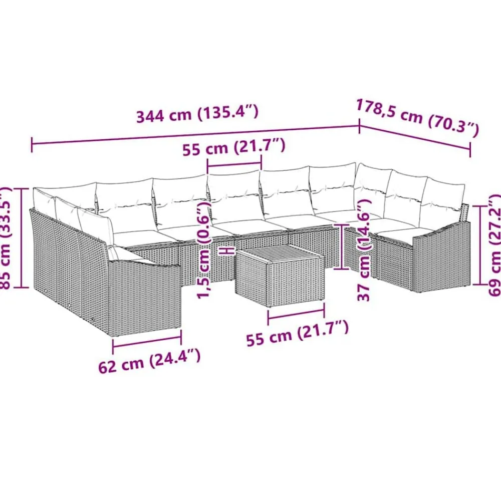 vidaXL Muebles De Jardín-Conjunto de sofás de jardín 11 pcs Negro ratán sintético