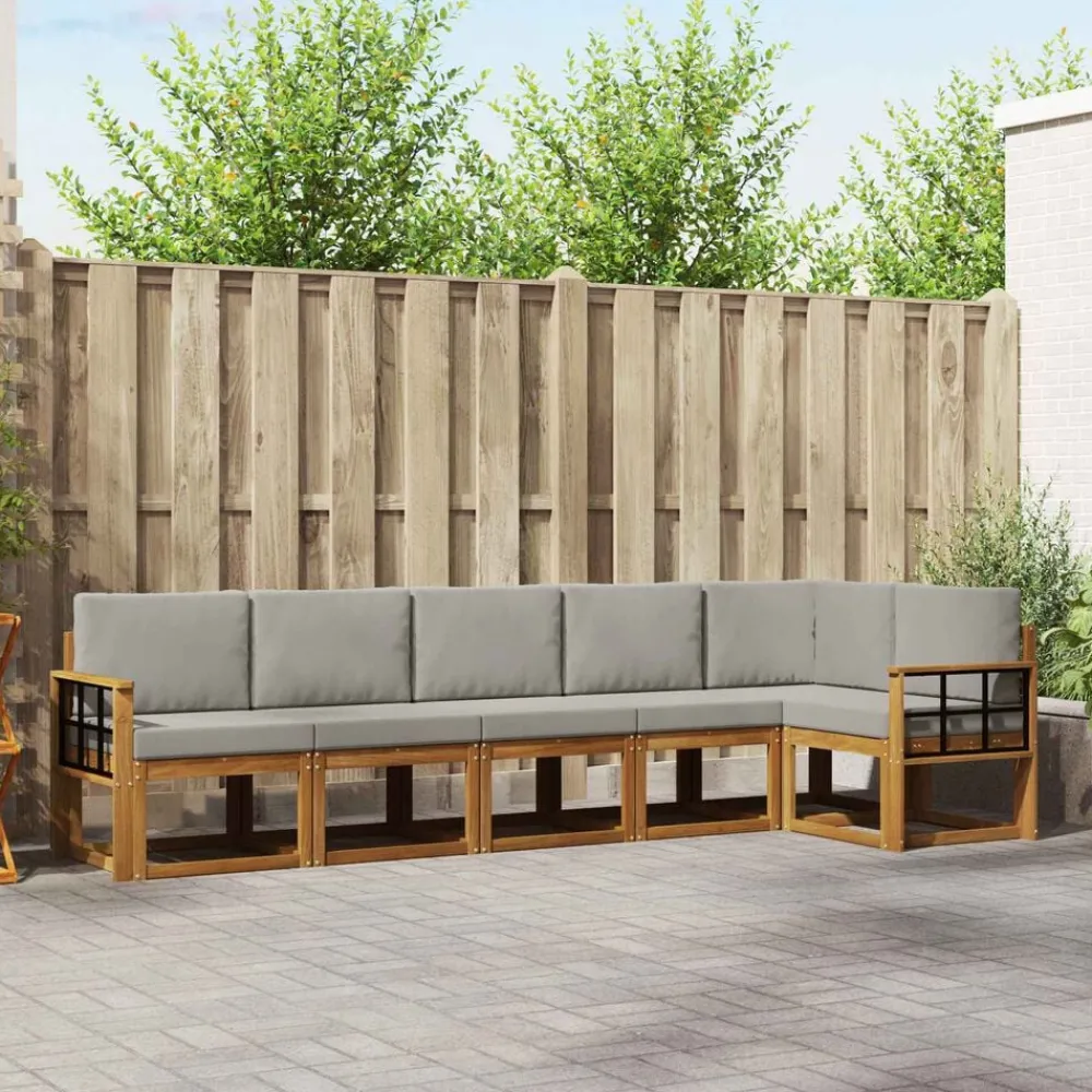 vidaXL Conjuntos De Muebles-Conjunto de sofás de exterior 6 pcs Gris Natural y Claro