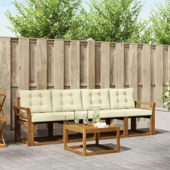 vidaXL Conjunto de sofás de exterior con cojín 5 pcs Natural y crema Sale