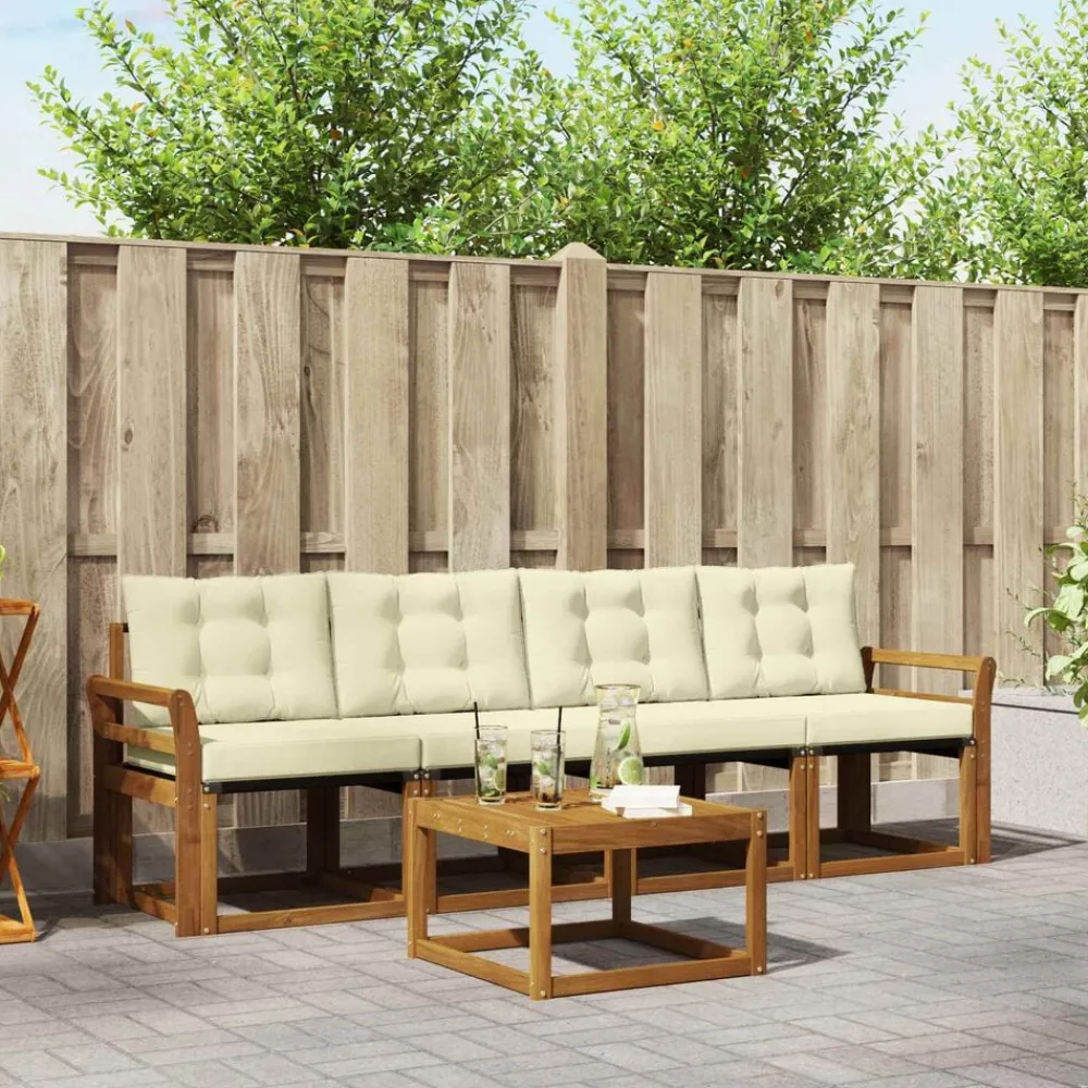 vidaXL Conjunto de sofás de exterior con cojín 5 pcs Natural y crema Sale