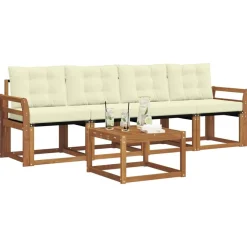 vidaXL Conjunto de sofás de exterior con cojín 5 pcs Natural y crema Sale