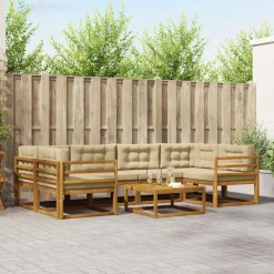 vidaXL Conjunto de sofás de exterior con cojín 7 pcs Natural y beige Best