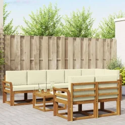 vidaXL Conjunto de sofás de exterior con cojín 9 pcs Natural y crema Best