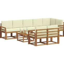 vidaXL Conjunto de sofás de exterior con cojín 9 pcs Natural y crema Best