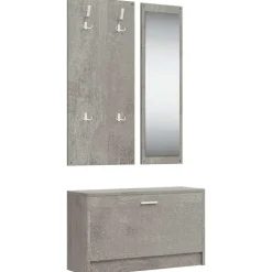 vidaXL Productos Del Hogar-Conjunto de zapatero 3 en 1 madera contrachapada gris hormigón