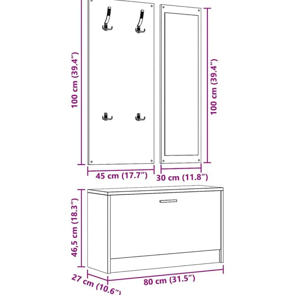vidaXL Productos Del Hogar-Conjunto de zapatero 3 en 1 madera contrachapada gris hormigón