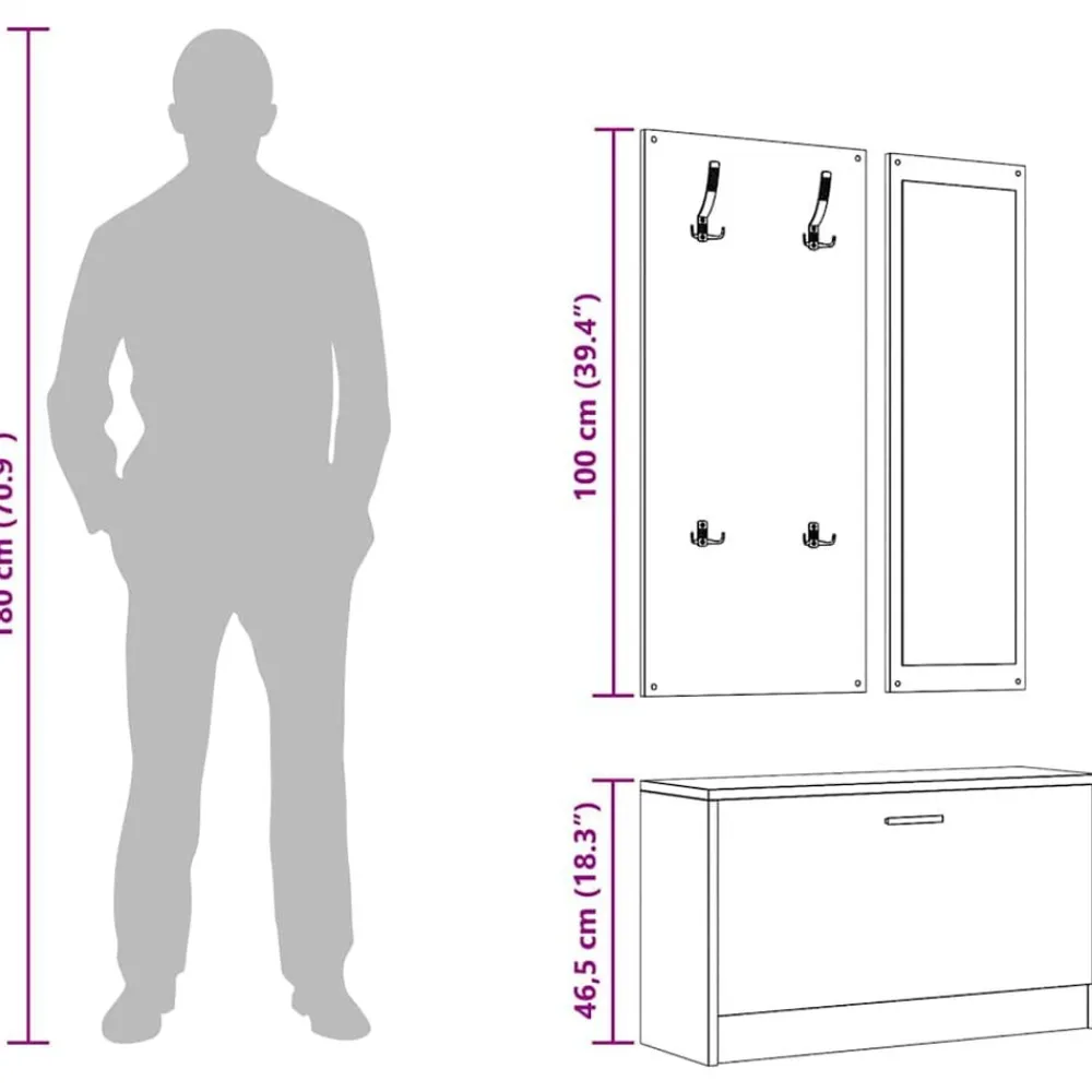 vidaXL Productos Del Hogar-Conjunto de zapatero 3 en 1 madera contrachapada gris hormigón