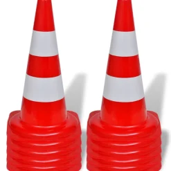 vidaXL Avisos-Conos de tráfico reflectantes 10 unidades rojo y blanco 50 cm