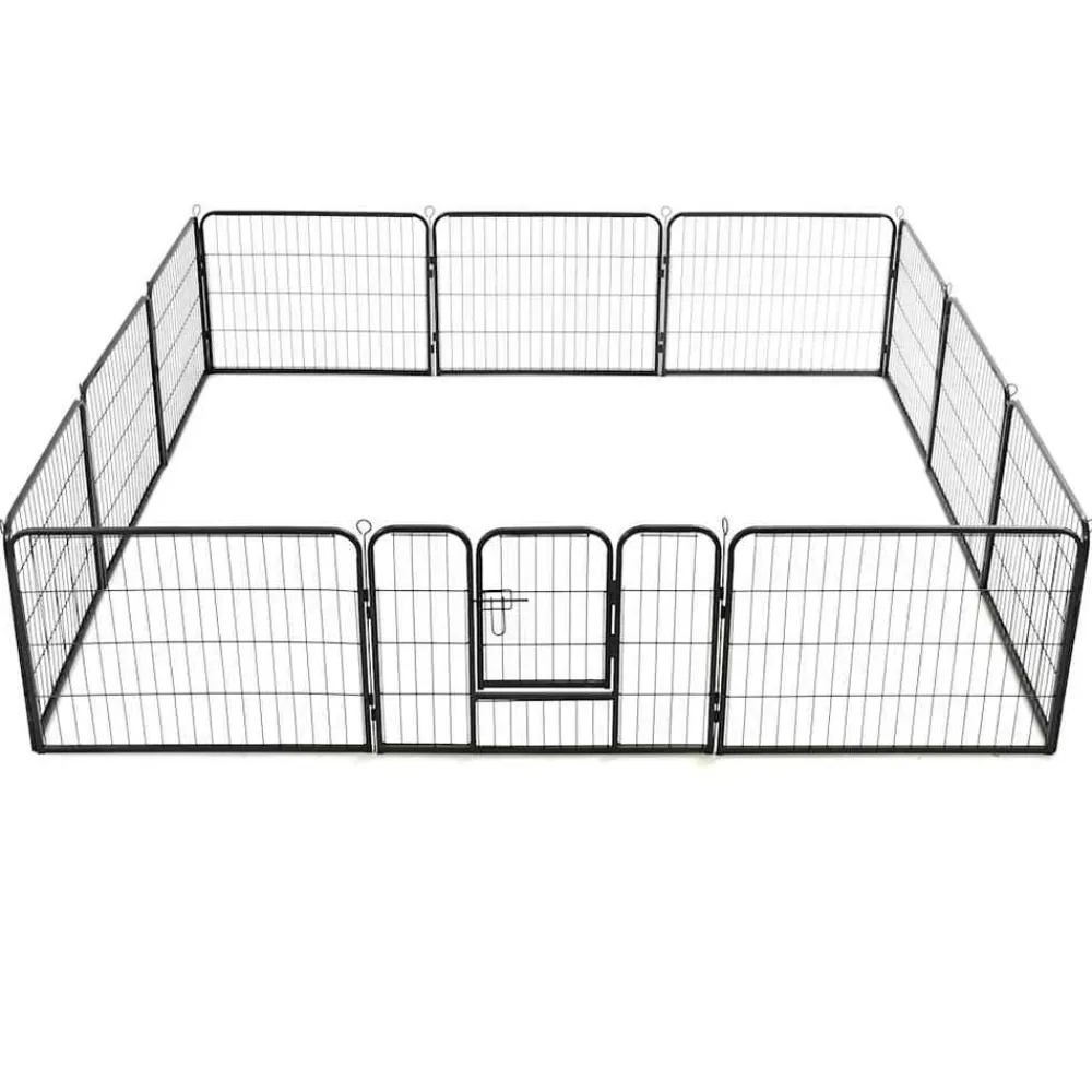 vidaXL Productos Para Mascotas-Corral para perros 12 paneles de acero 80x60 cm negro