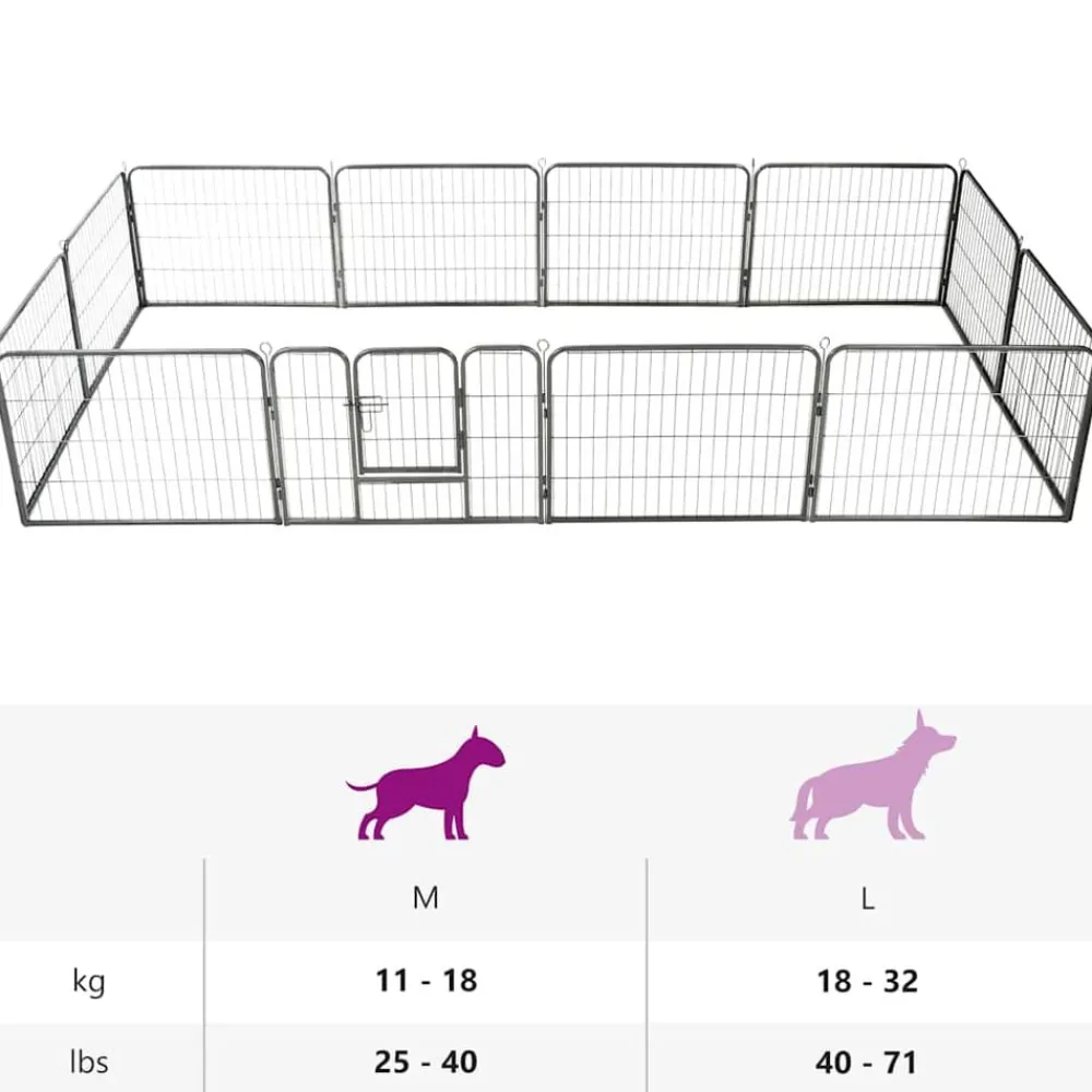 vidaXL Productos Para Mascotas-Corral para perros 12 paneles de acero 80x60 cm negro