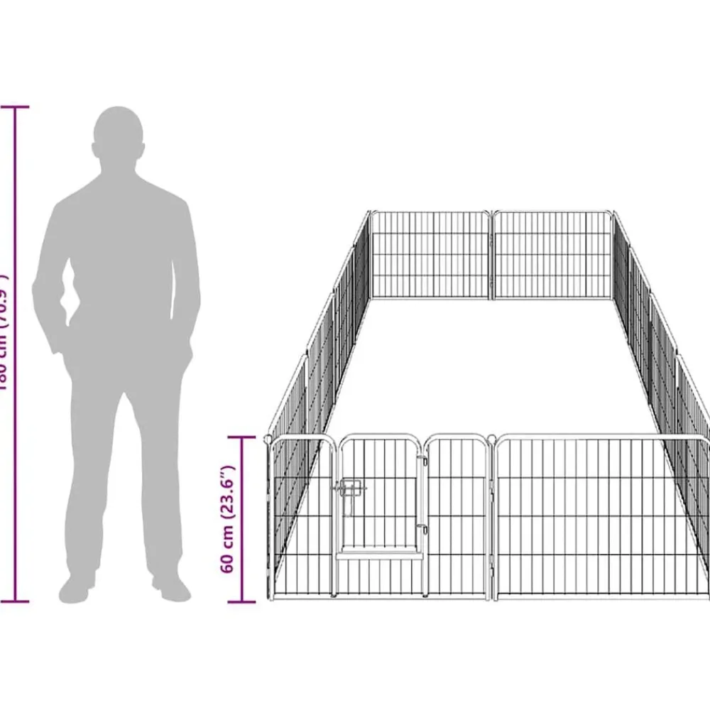 vidaXL Productos Para Mascotas-Corral para perros 12 paneles de acero 80x60 cm negro