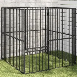 vidaXL Productos Para Mascotas-Corralito para perros con 4 paneles acero galvanizado negro