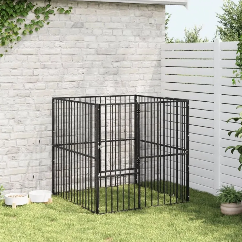vidaXL Productos Para Mascotas-Corralito para perros con 4 paneles acero galvanizado negro