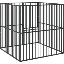 vidaXL Productos Para Mascotas-Corralito para perros con 4 paneles acero galvanizado negro