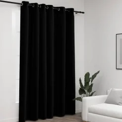 vidaXL Cortina opaca con ojales look de lino 290x245 cm Negro Sale