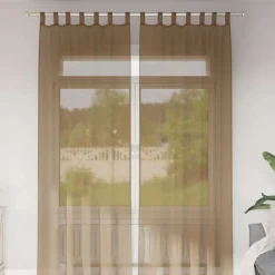 vidaXL Cortinas de gasa con trabillas 2 uds marrón claro 140x260 cm Marr&oacute;n claro