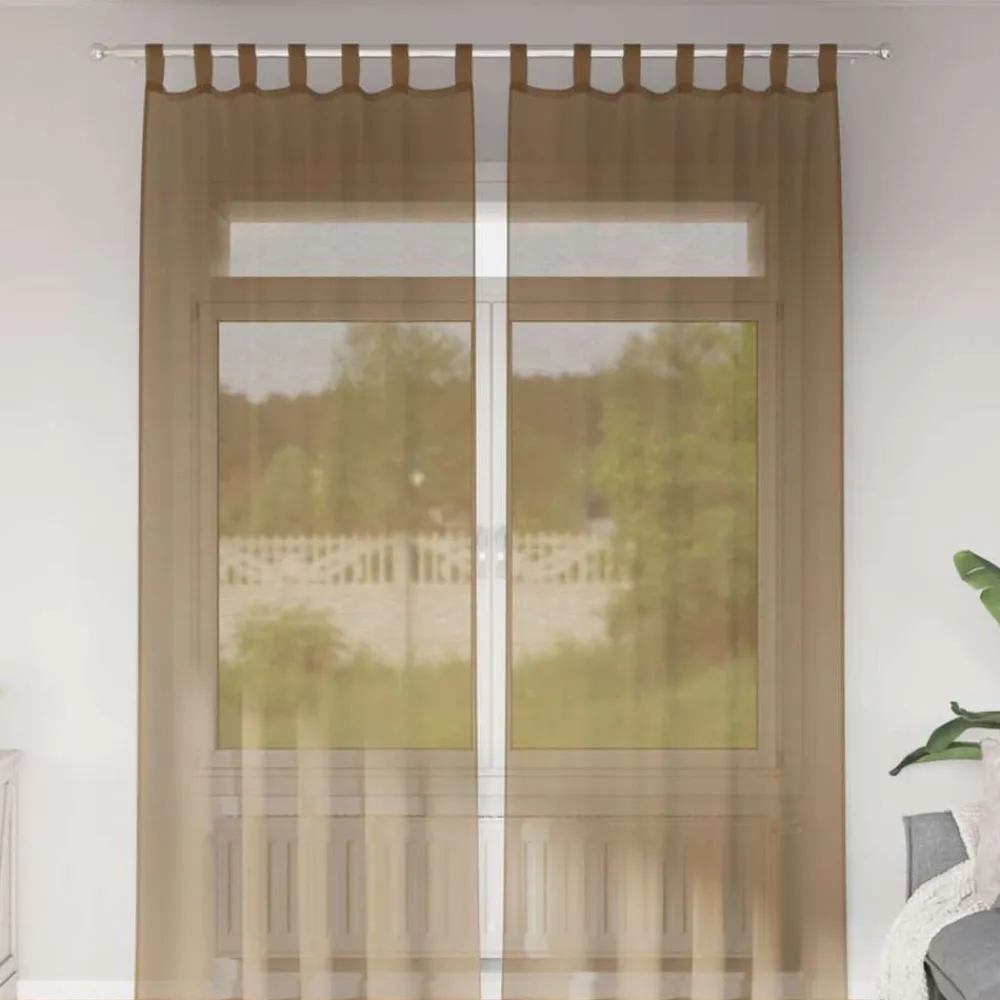 vidaXL Cortinas de gasa con trabillas 2 uds marrón claro 140x260 cm Marr&oacute;n claro