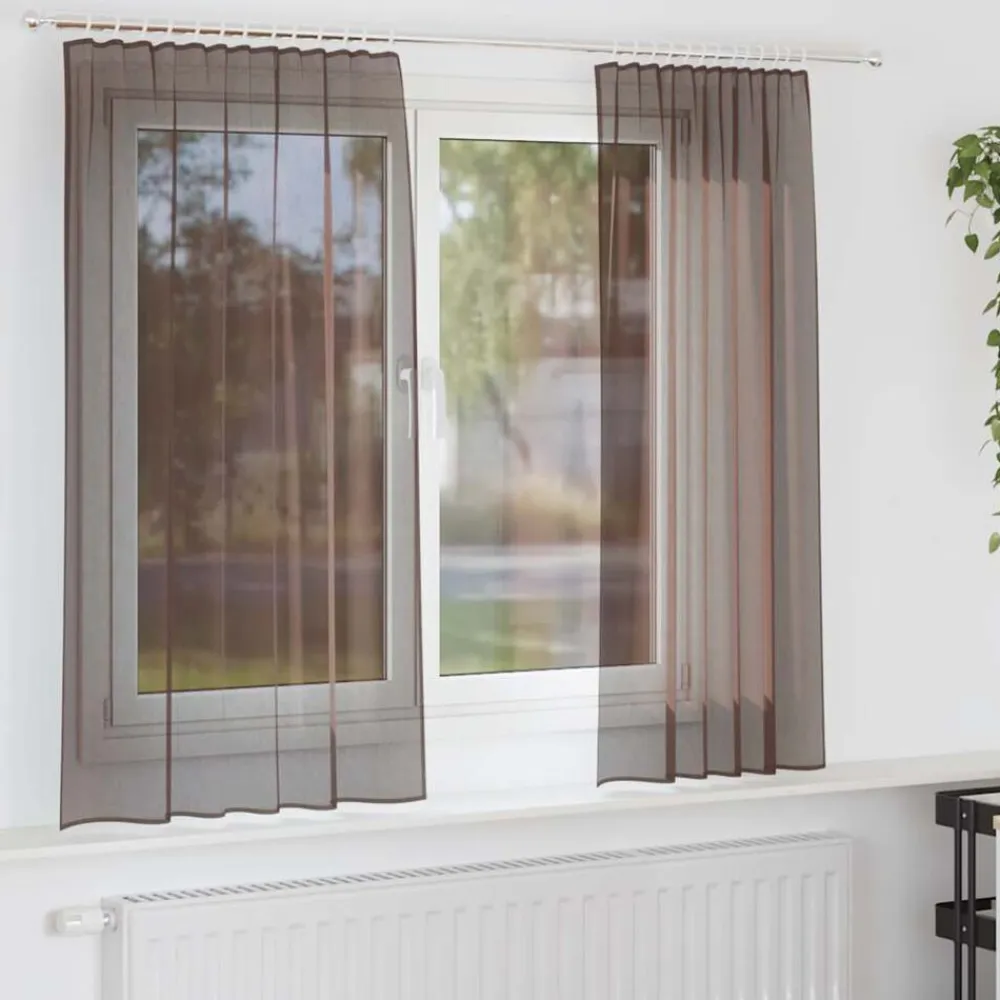 vidaXL Cortinas de gasa con bolsillos para varillas 2 uds. marrón Marr&oacute;n