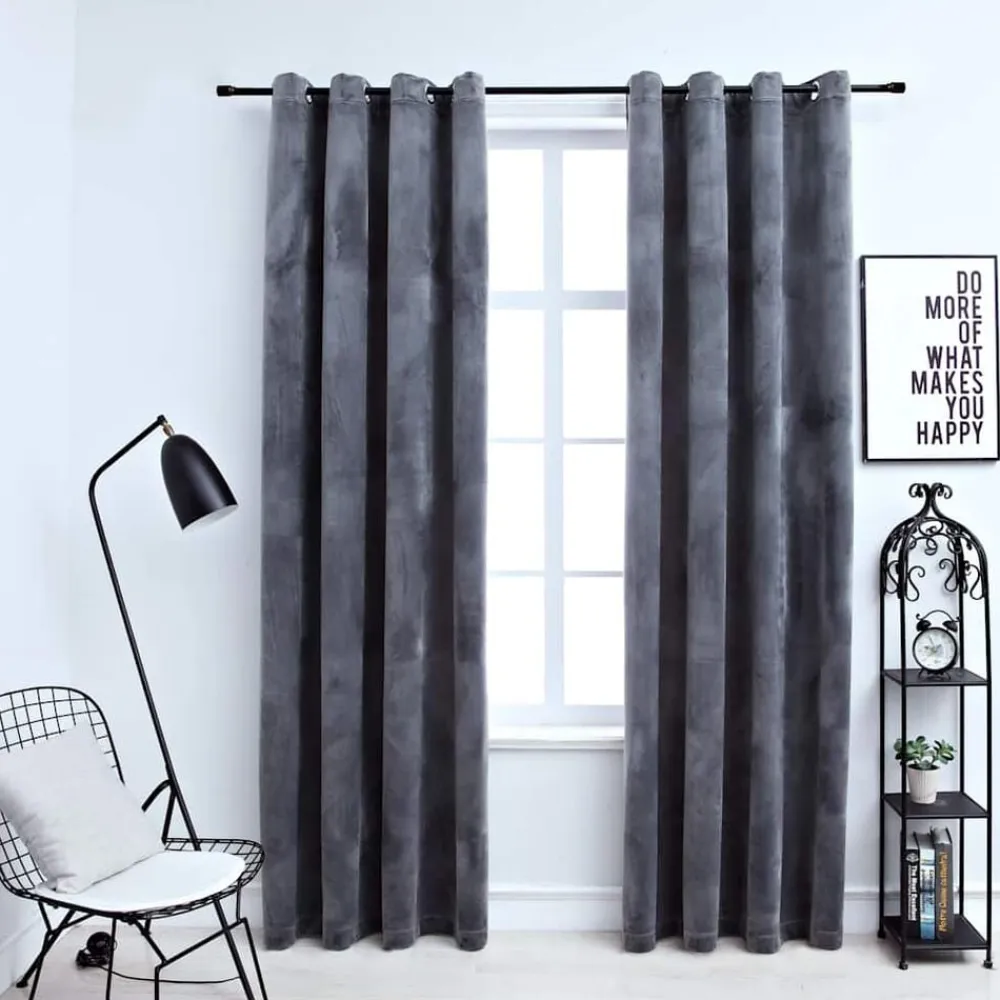 vidaXL Cortinas opacas anillas 2 uds terciopelo 140x175 cm Antracita Discount