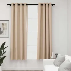 vidaXL Cortinas opacas con ojales look de lino 2 pzas 140x175 cm Beige Sale