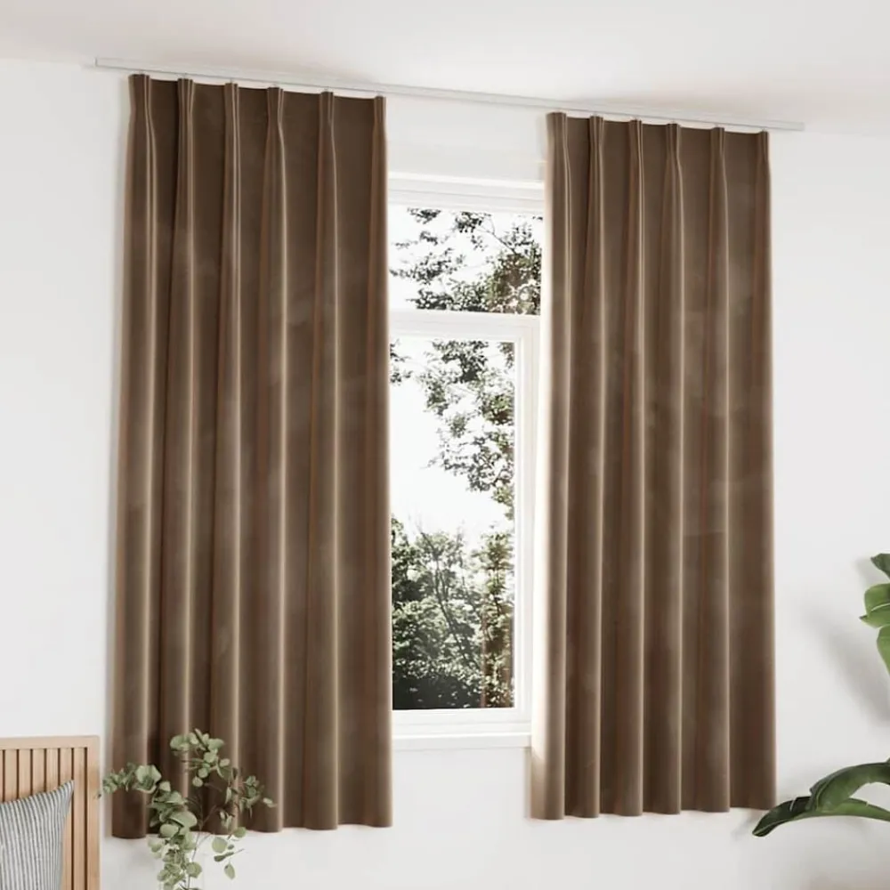 vidaXL Cortinas opacas con ganchos 2 pzas terciopelo 140x175 cm Beige Sale