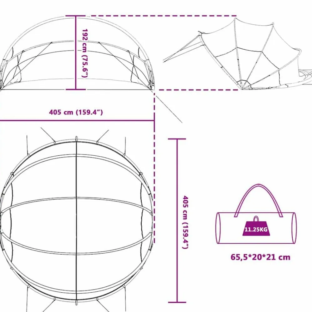 vidaXL Piscina Y Spa-Cúpula para piscina Manual 405 x 405 x 192 cm