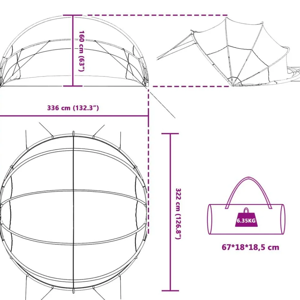vidaXL Piscina Y Spa-Cúpula para piscina Manual 336 x 322 x 160 cm