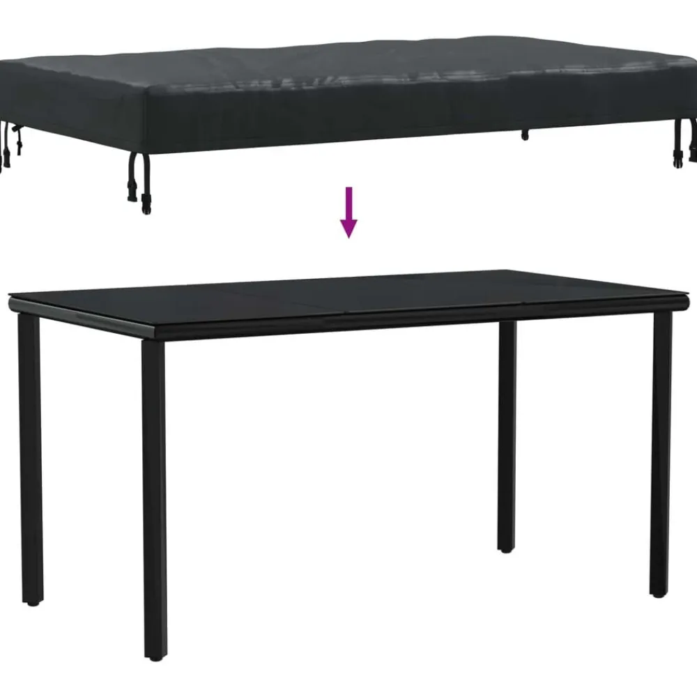 vidaXL Accesorios Para Muebles De Jardín-Cubierta de Mesa Liso Negro 122 x 72 x 15 cm tela