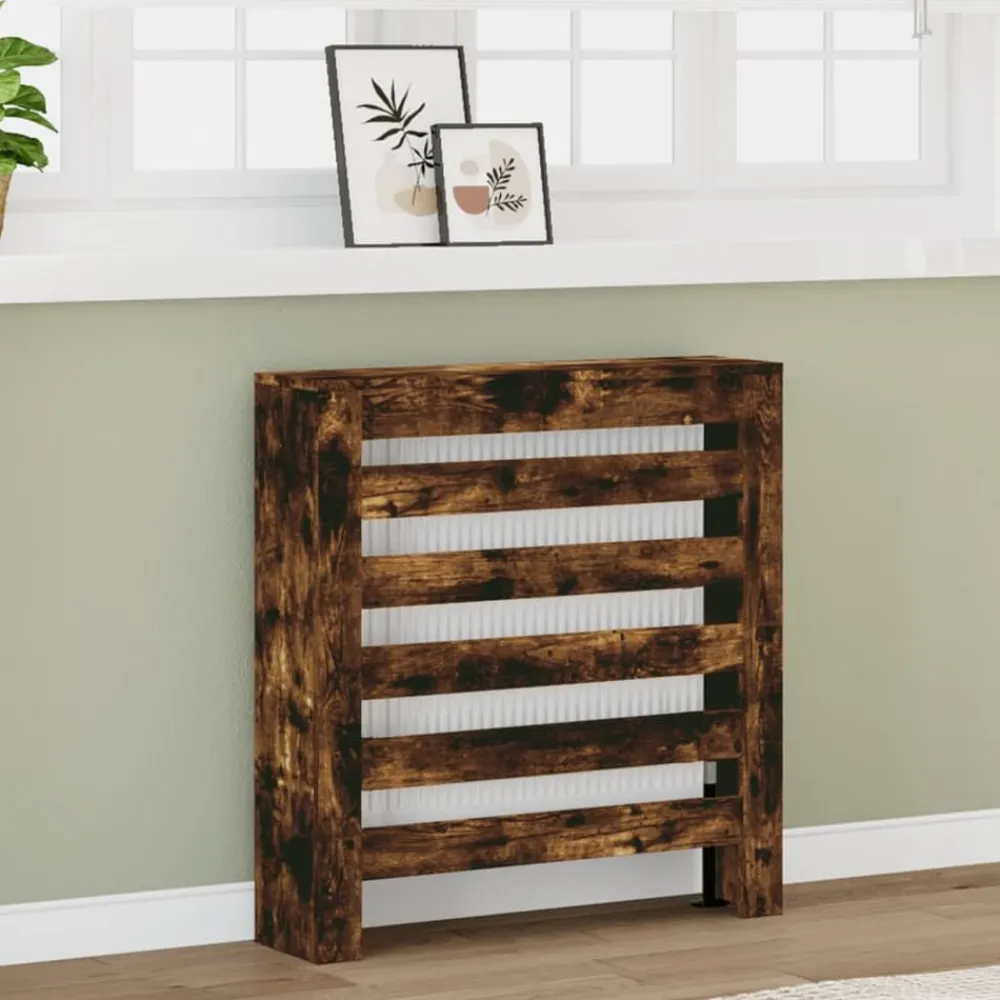 vidaXL Cubierta de radiador madera ingeniería 78x20x82cm Roble ahumado Outlet