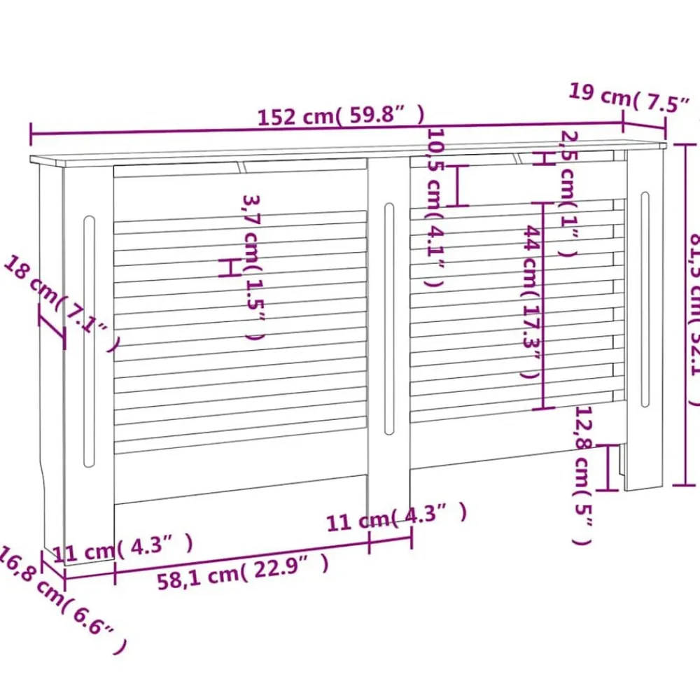 vidaXL Accesorios Para Electrodomésticos-Cubierta para radiador MDF gris 152x19x81,5 cm