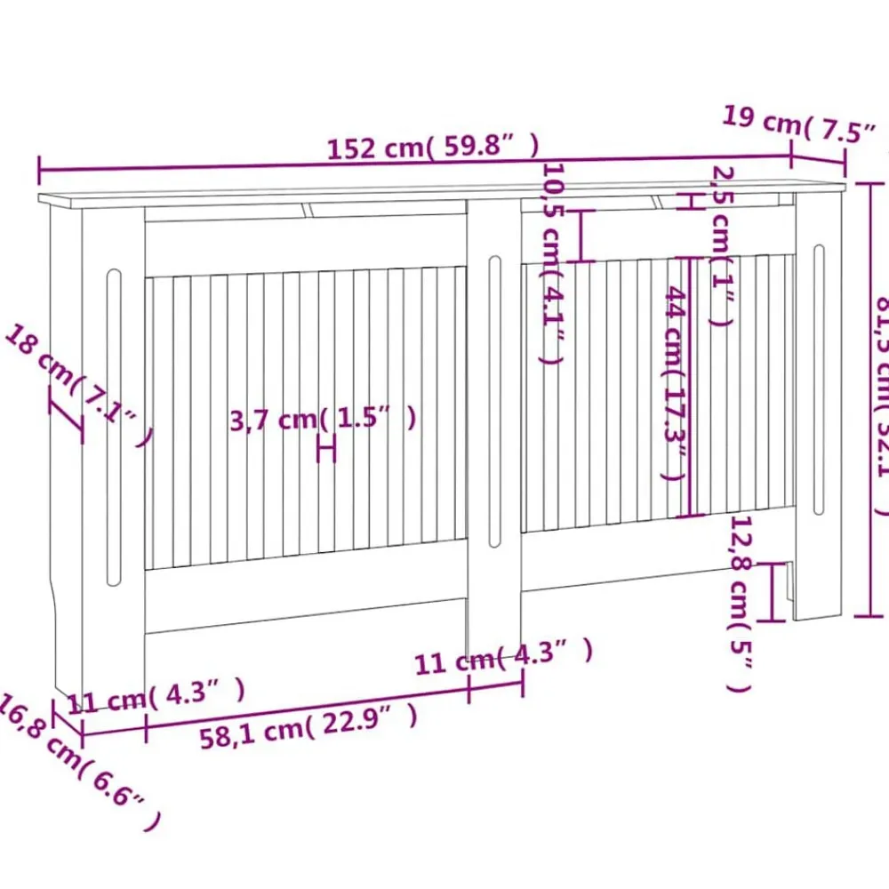 vidaXL Cubierta para radiador MDF gris 152x19x81,5 cm Antracita Discount
