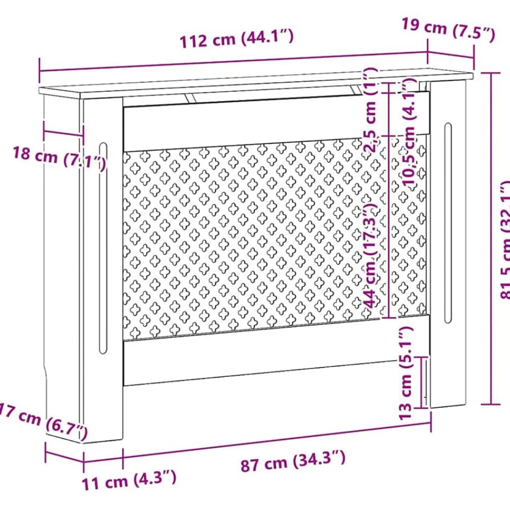 vidaXL Cubierta para radiador MDF gris 112x19x81,5 cm Antracita Sale