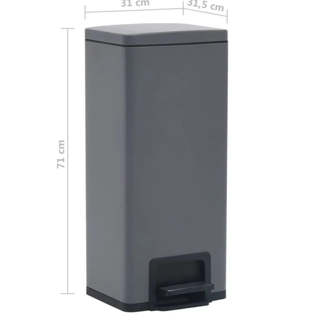 vidaXL Productos Del Hogar-Cubo basura con pedal antihuellas 30L acero inoxidable