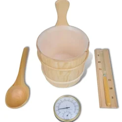 vidaXL Piscina Y Spa-Cubo de accesorios de sauna cuchara, reloj, termo higrómetro