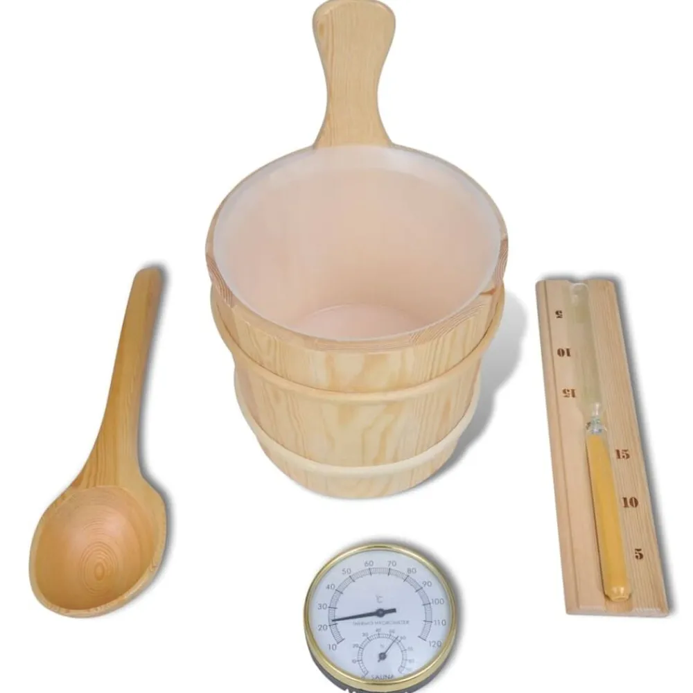 vidaXL Piscina Y Spa-Cubo de accesorios de sauna cuchara, reloj, termo higrómetro