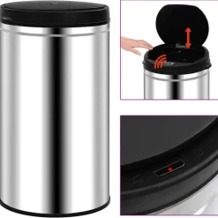 vidaXL Cubo de basura con sensor automático 60 L acero inoxidable Plateado Online