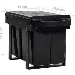 vidaXL Productos Del Hogar-Cubo de basura de cocina extraíble reciclaje cierre suave 48 L