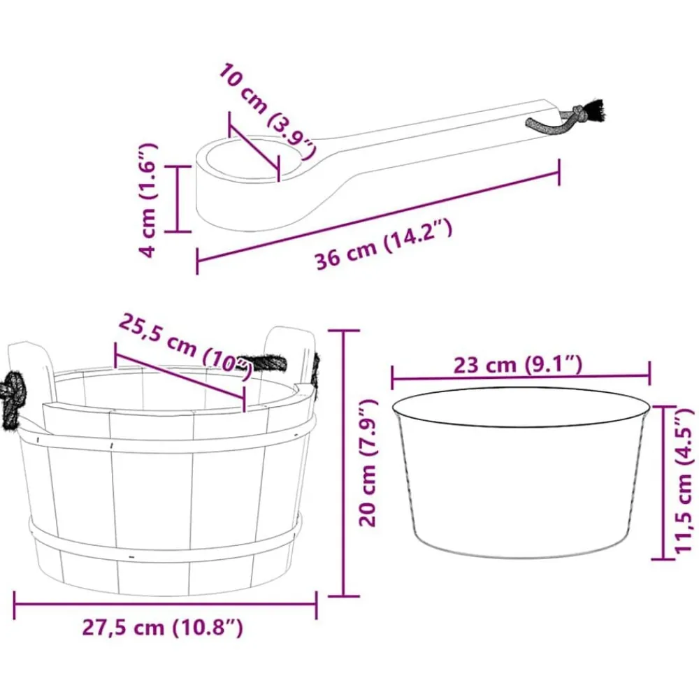 vidaXL Piscina Y Spa-Cubo de Sauna 2 pcs Marrón Madera de Pino Sólida y Cáñamo