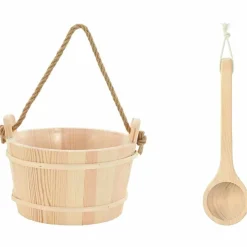 vidaXL Piscina Y Spa-Cubo de Sauna 2 pcs Marrón Madera de Pino Sólida y Cáñamo