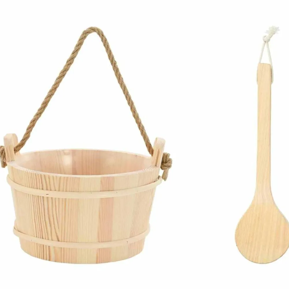 vidaXL Piscina Y Spa-Cubo de Sauna 2 pcs Marrón Madera de Pino Sólida y Cáñamo