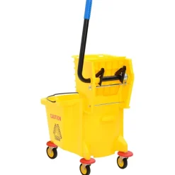 vidaXL Carretones Y Caddies De Mantenimiento-Cubo para fregona con escurridor y ruedas PP amarillo 36 L