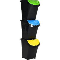 vidaXL Productos Del Hogar-Cubos de basura apilables con tapa 3 uds PP 120 L