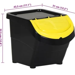 vidaXL Cubos de basura apilables con tapa 3 uds PP 78 L Negro Discount