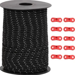 vidaXL Cuerda de vientos con tiras reflectantes y tensores 50 m 3 mm Negro Best