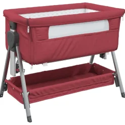 vidaXL Cuna con colchón tela de lino Rojo New