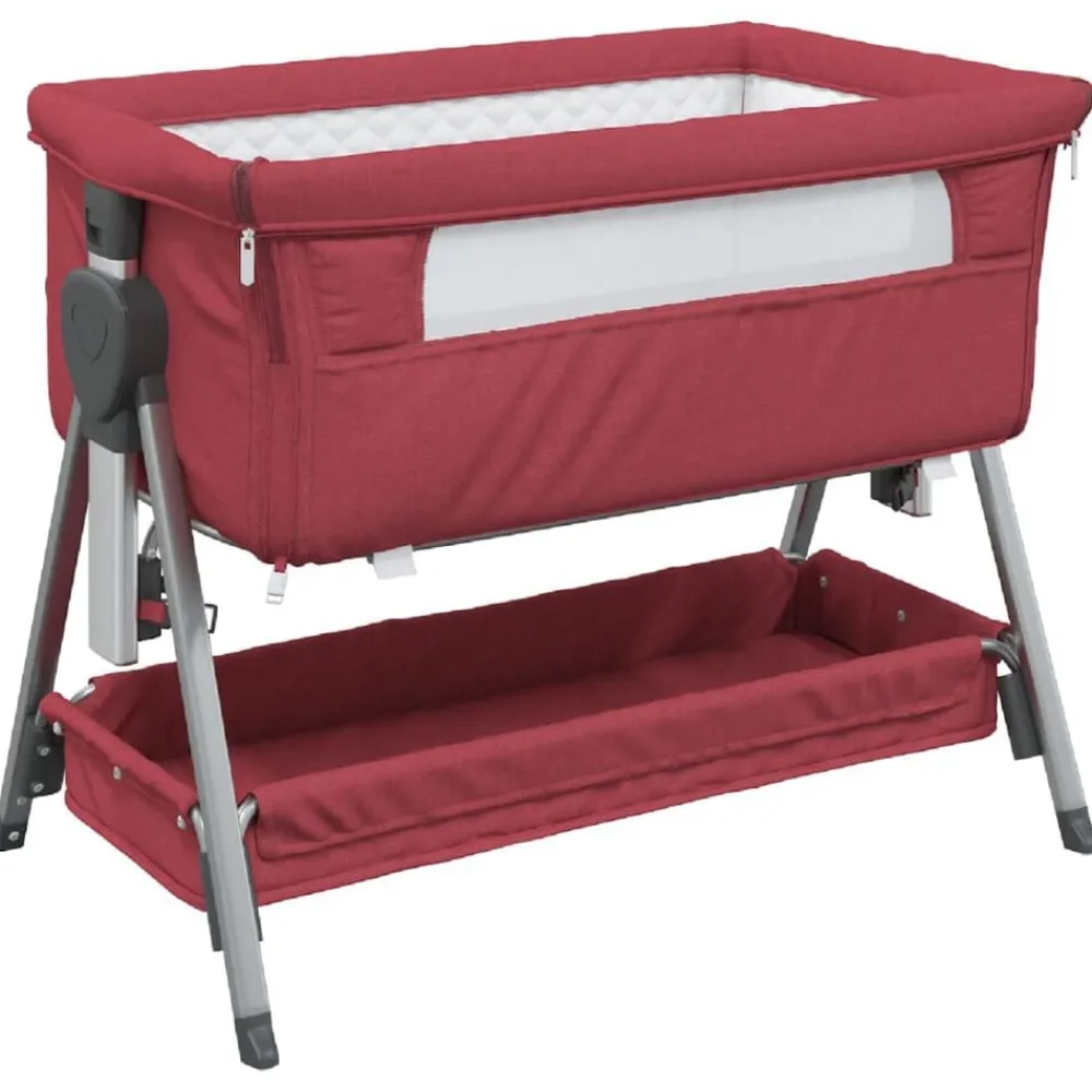 vidaXL Cuna con colchón tela de lino Rojo New
