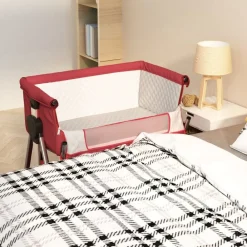 vidaXL Cuna con colchón tela de lino Rojo New