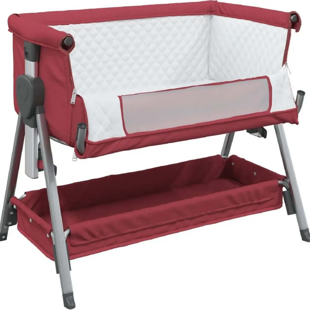 vidaXL Cuna con colchón tela de lino Rojo New