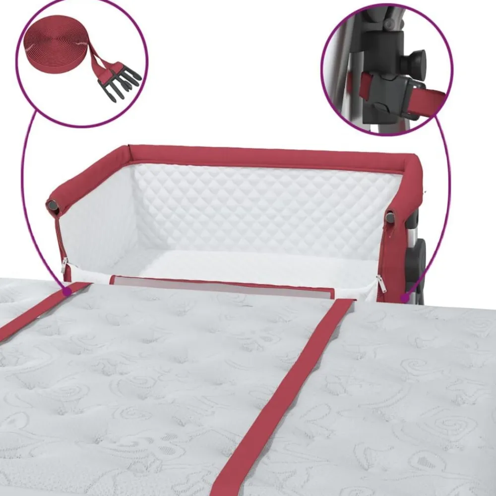 vidaXL Cuna con colchón tela de lino Rojo New
