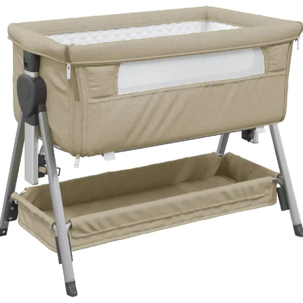 Niños vidaXL Mobiliario Para Bebés Y Niños Pequeños-Cuna con colchón tela de lino gris taupe